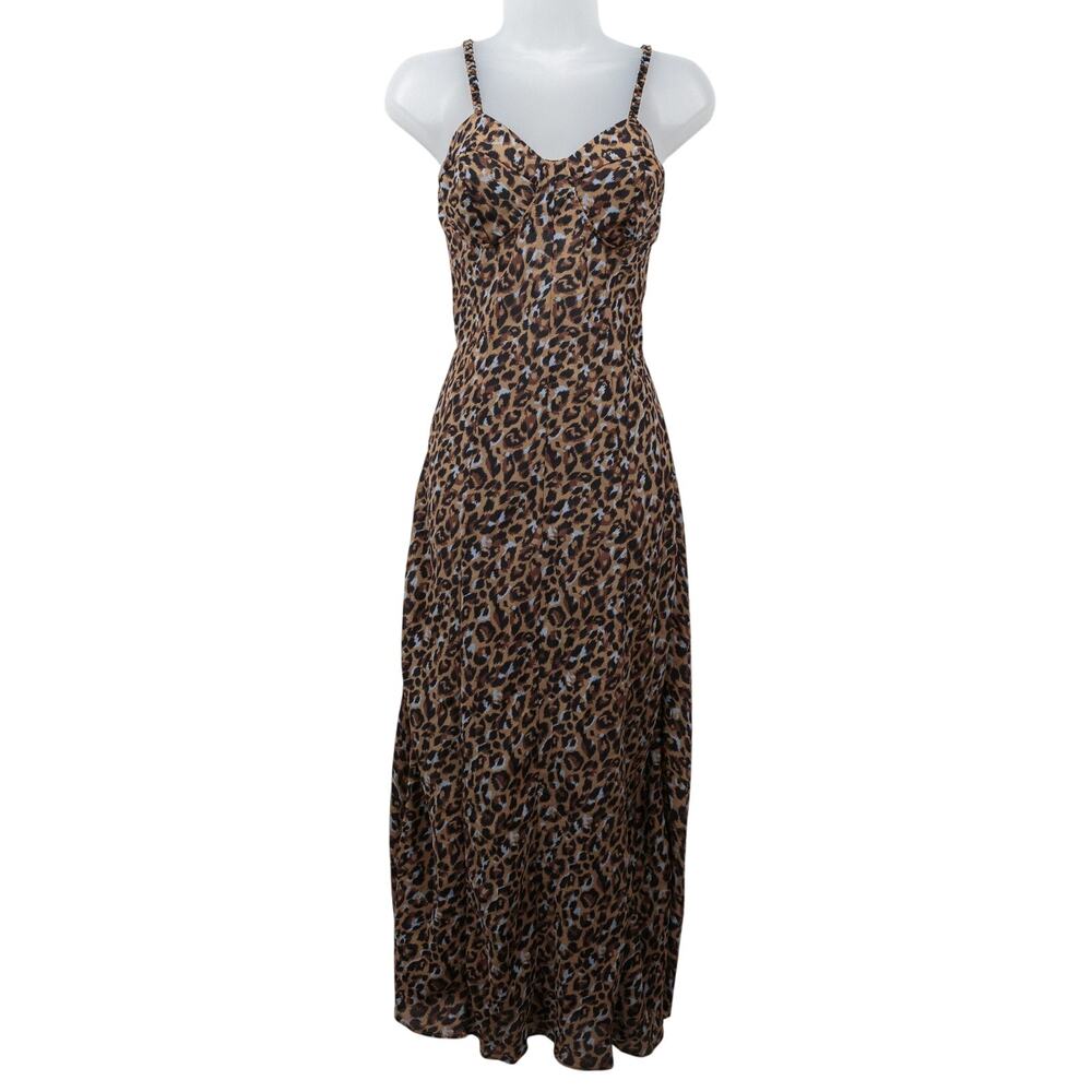 VICTORIAS SECRET Leopard Fitted Gown‎ Chemise Slip Dress Mob Wife Animal Print M